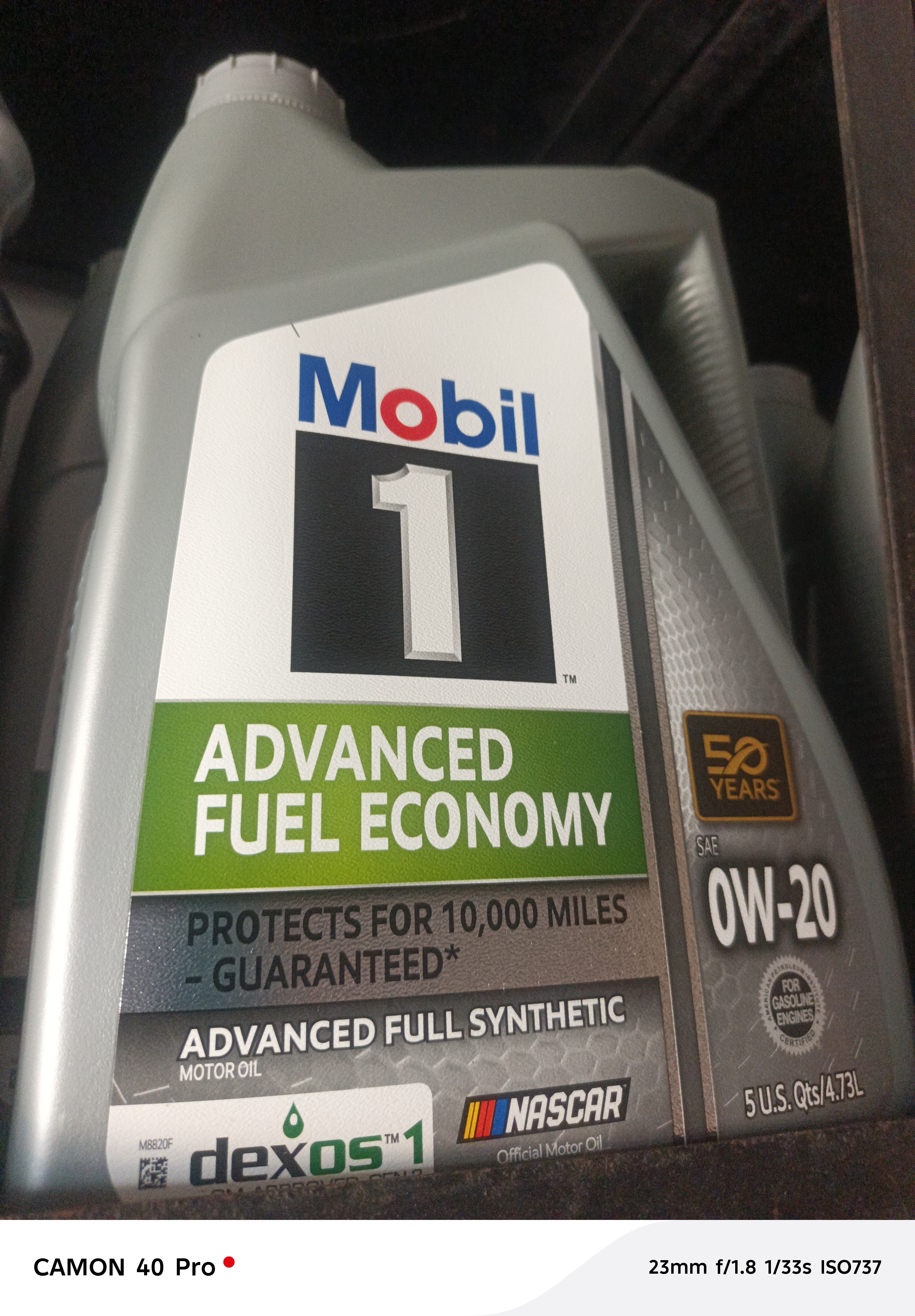 Mobil 1 Advanced Fuel Economy 0W-20 Full Synthetic Motor Oil